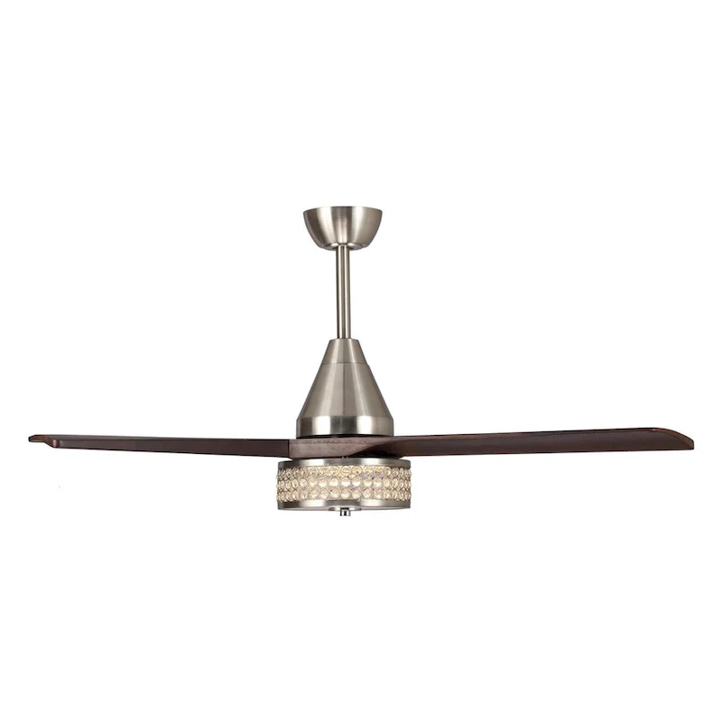 52  Walnut Wood 3-Blade Crystal LED Ceiling Fan with Remote