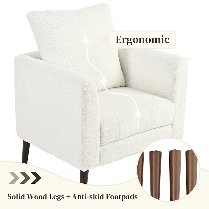 Modern 26.77 Upholstered Arm Chair with Solid Wood Legs and Waist Pillow