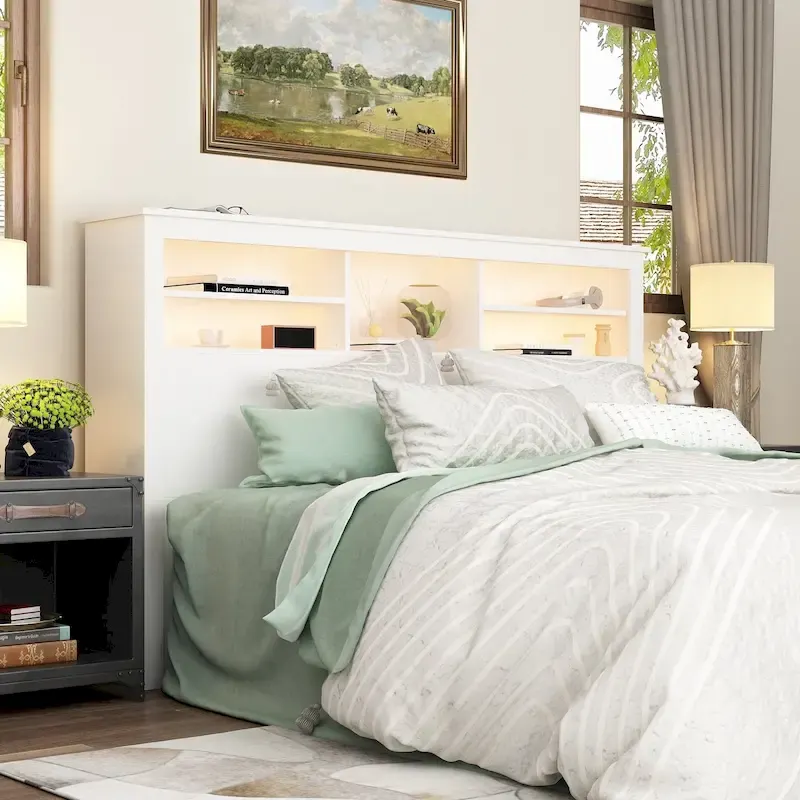 65 W Timechee Wooden Bookcase Headboard With Light