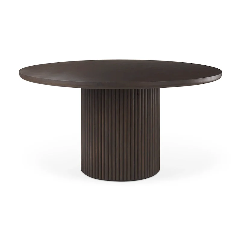 Terra Dark Brown Solid Wood w/ Fluted Base Round Dining Table