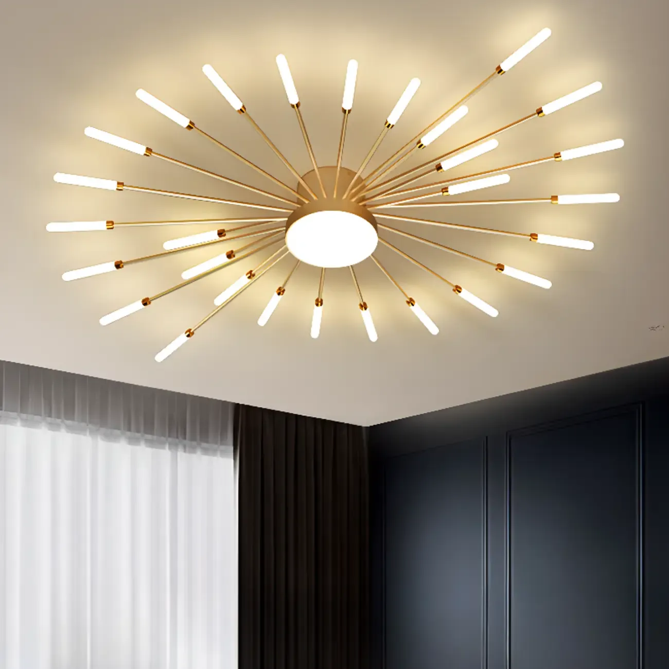 Modern Gold Metal Sputnik Semi Flush Ceiling Light