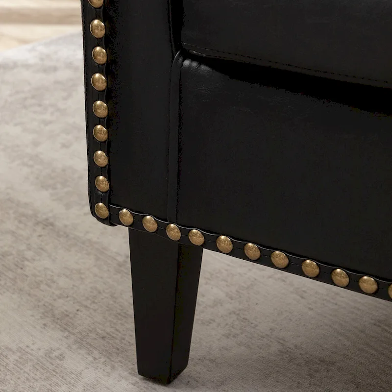 KINWELL 29 PU Faux Leather Club Armchair with Nailheads, Set of 2