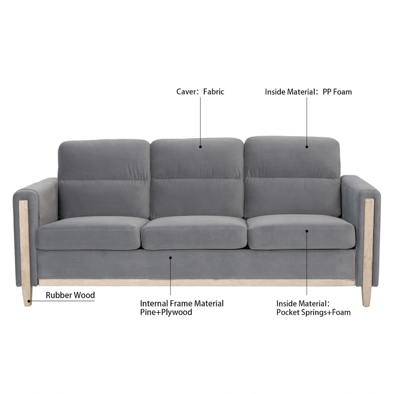 Larb Modern Solid Wood Three-Seater Sofa Couch by Christopher Knight Home