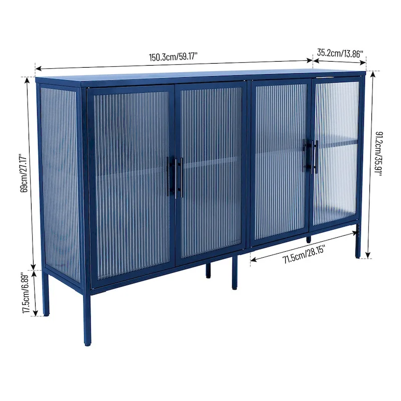 Metal Tempered Glass Cabinet with Adjustable Shelf