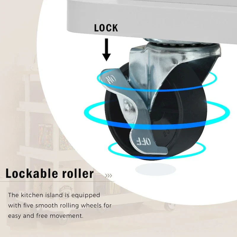 Rubber Wood Kitchen Cart with Adjustable Shelves and Wine Rack