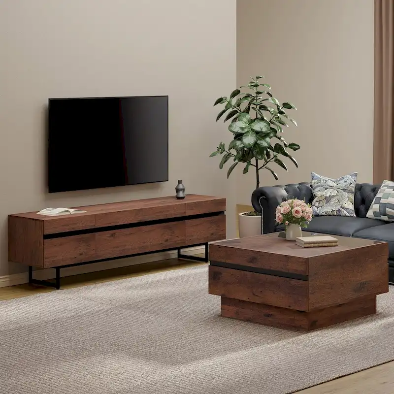 WAMPAT Modern TV Stand and Coffee Table Set of 2