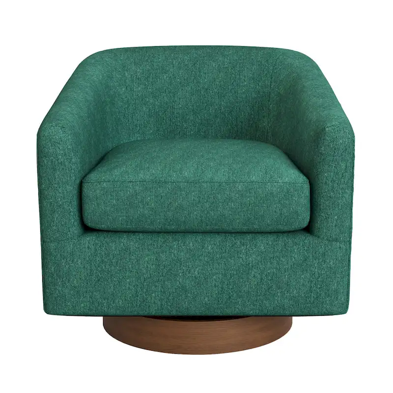 LUE BONA Modern Living Room Armchair Upholstered Wooden Barrel Swivel Accent Chair
