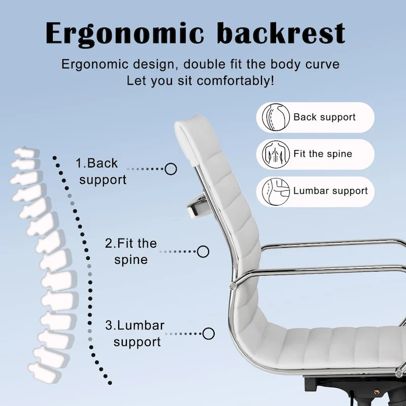 Ribbed Leatherite Office Chair with Chrome Frame, L-Shaped Arms and Swivel Base – Grey / White / Terracotta / Green / Brown / Black / Navy Blue / Gold & Navy Blue / Gold & Black / Gold & White, for 1 Person