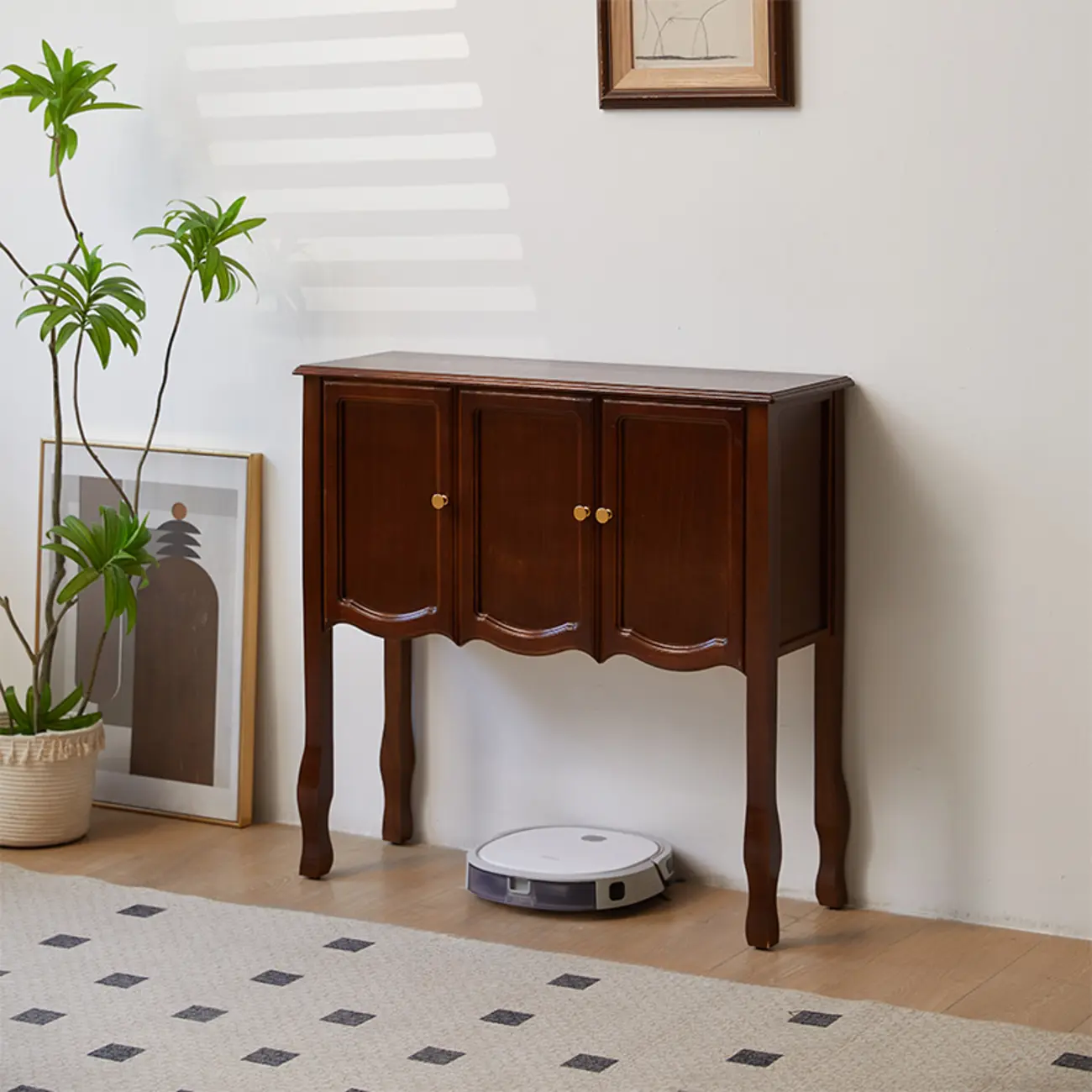 Traditional Brown Wooden Console Table with Drawers