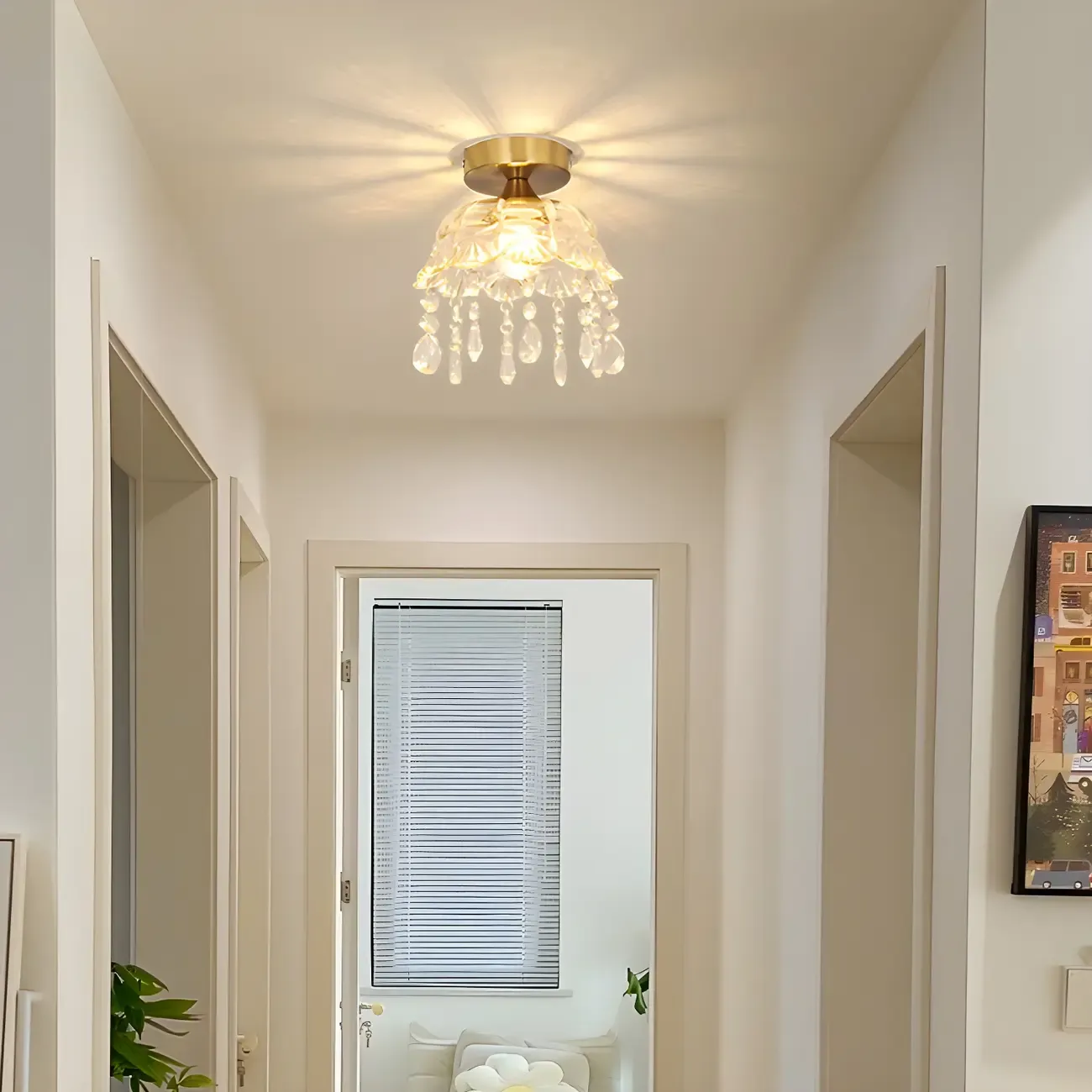 Elegant Golden Crystal Flower Dome Semi Flush Ceiling Light