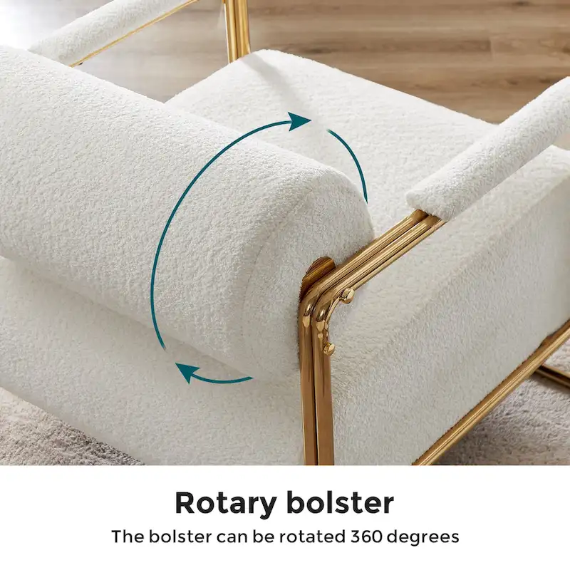 VANOMi 31 Wide Futuristic Velvet Armchair With Glossy Gold Frame Cylindrical Backrest