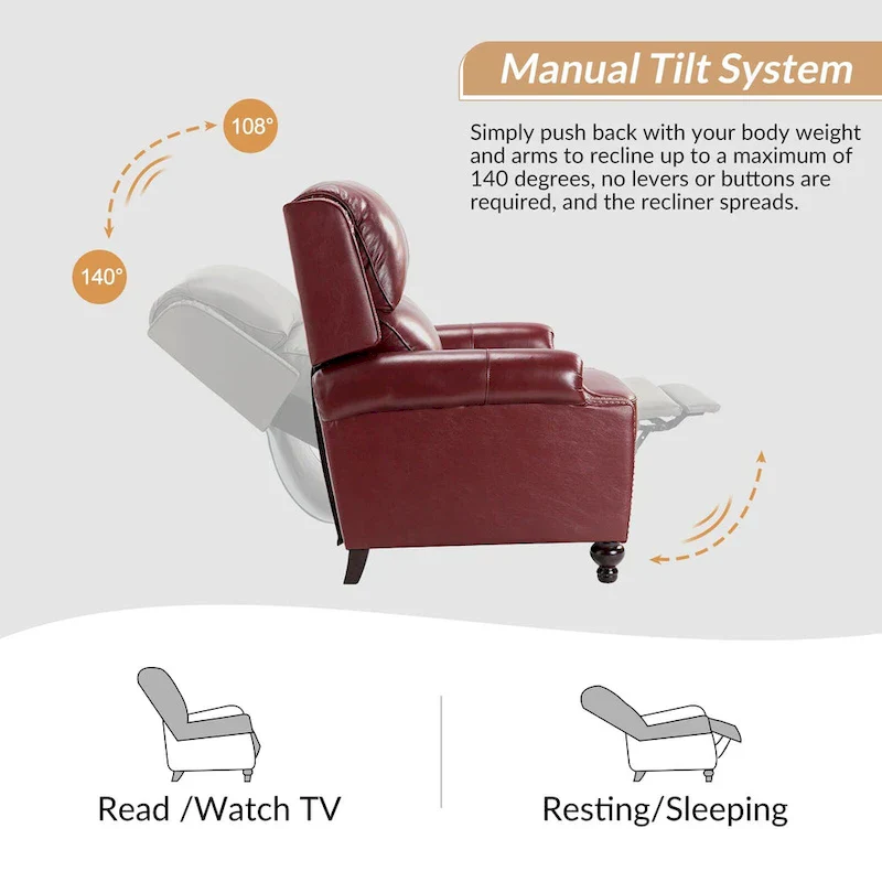 Gabriela Mid-Century Modern Genuine Leather Recliner Nail Head Trim Set of 2 by HULALA HOME