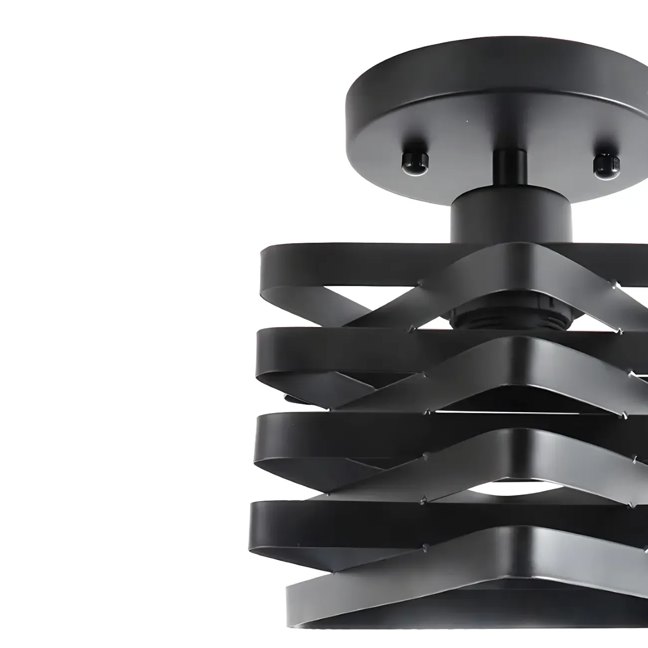 Industrial Geometric Black Iron Hallway Semi Flush Ceiling Light