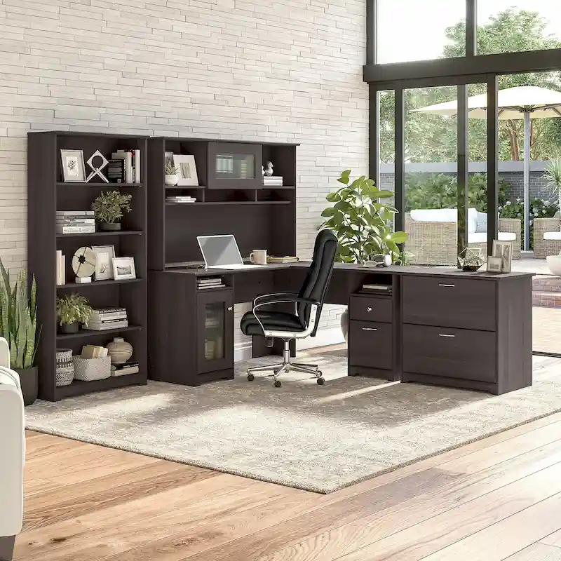 Cabot 60W L-Desk with Hutch, Cabinet and Bookcase by Bush Furniture