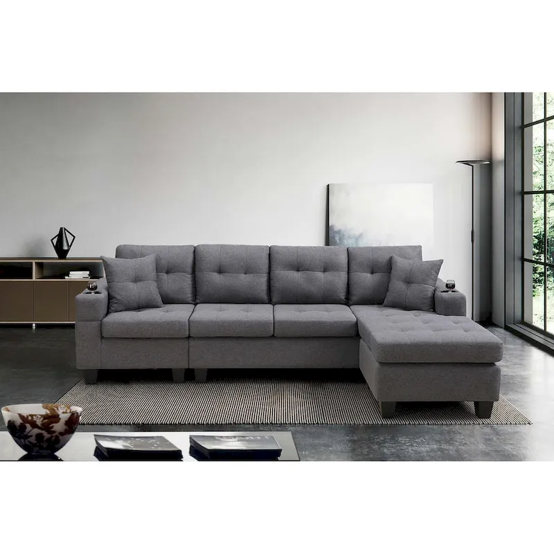 Living room sofa with convertible chaise longue