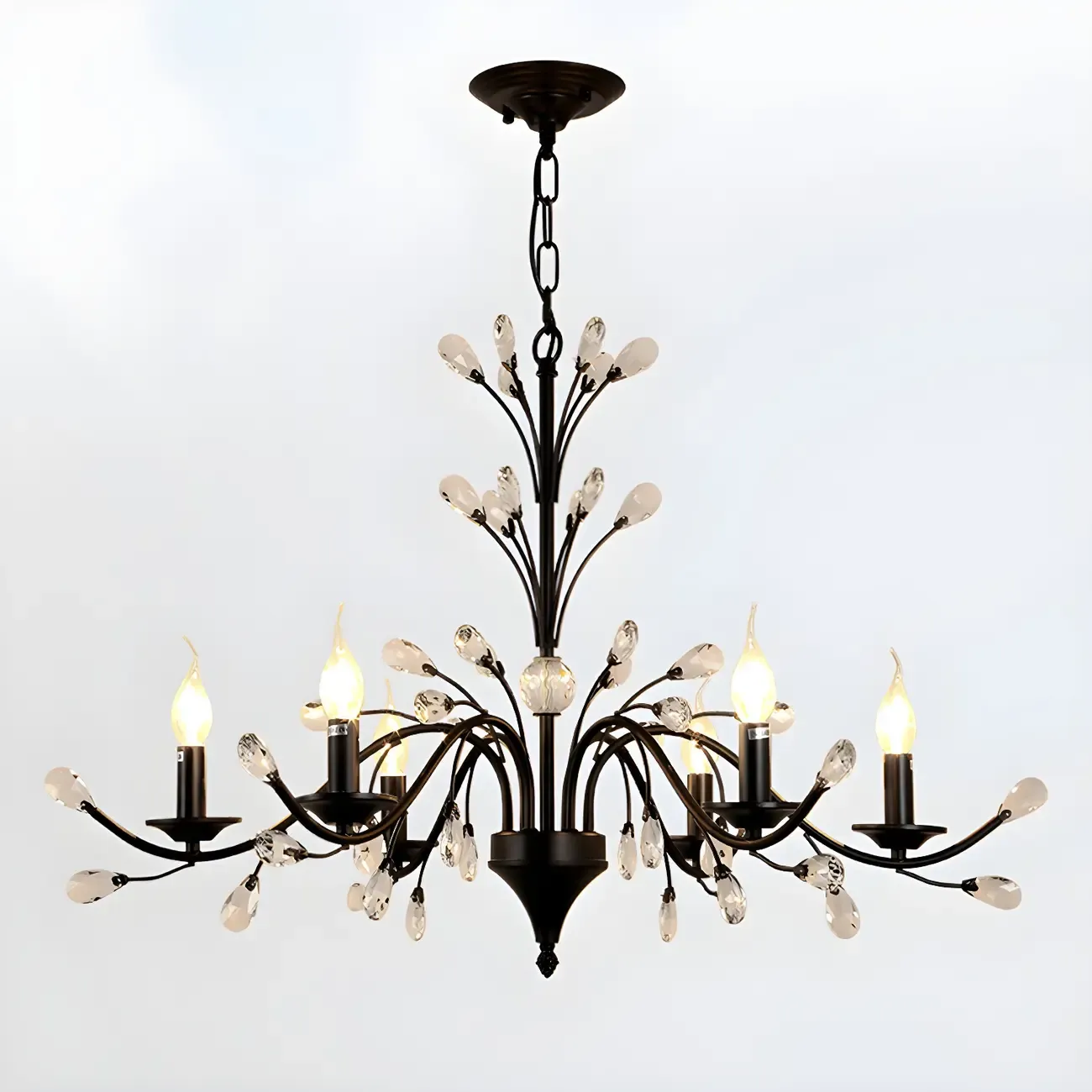 Modern Elegant Black Branch Crystal Candelabra Chandelier