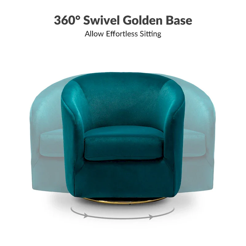Modern Velvet Curved Swivel Accent Barrel Chair with Metal Base