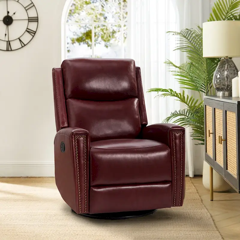 Fiacro 30.31Wide Modern Genuine Leather Wingback Swivel Rocker Recliner with Nailhead Trims