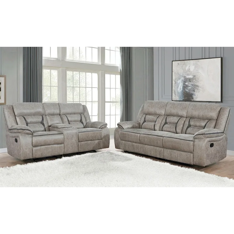 PU Manual Motion Sofa Set in Taupe Finish