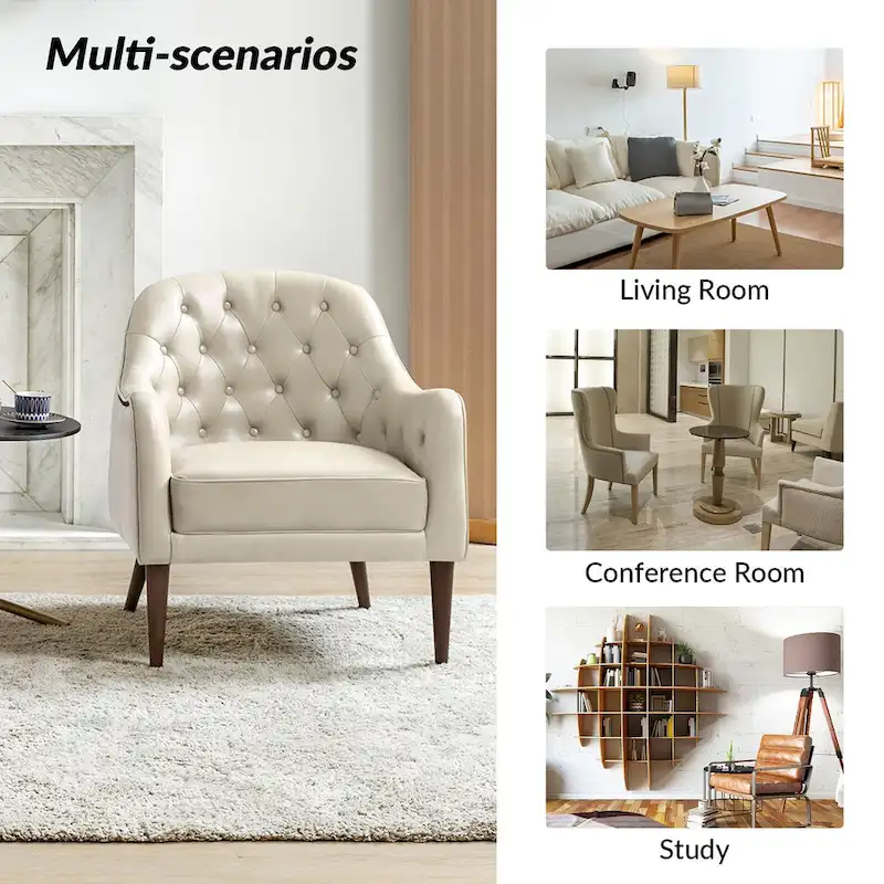 Melisa Classic Genuine Leather Wood Legs Barrel Chair With Tufted Back Set Of 2 By HULALA HOME