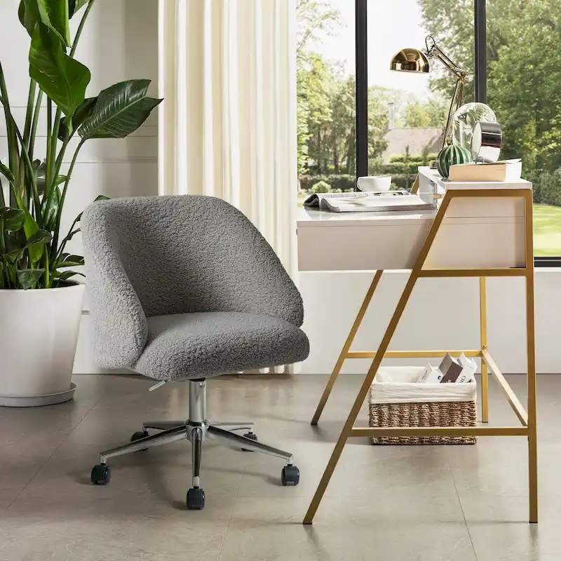 Joah Modern Boucle 360 Swivel Height Adjustable Swivel Office Chair with Rolling Wheels by HULALA HOME - N/A