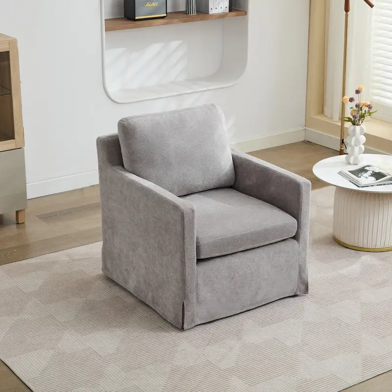 29.92 Chenille Swivel Accent Chair with Removable Cushion