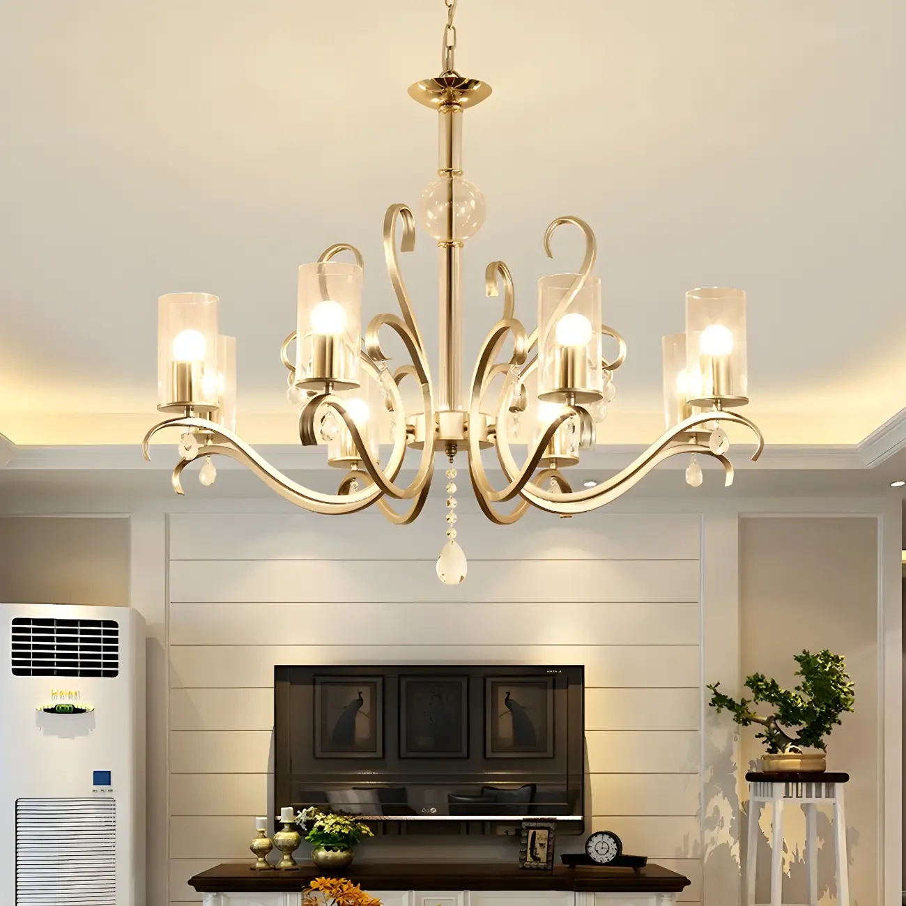 Champagne Cylinder Glass Chandelier with Crystal Pendant