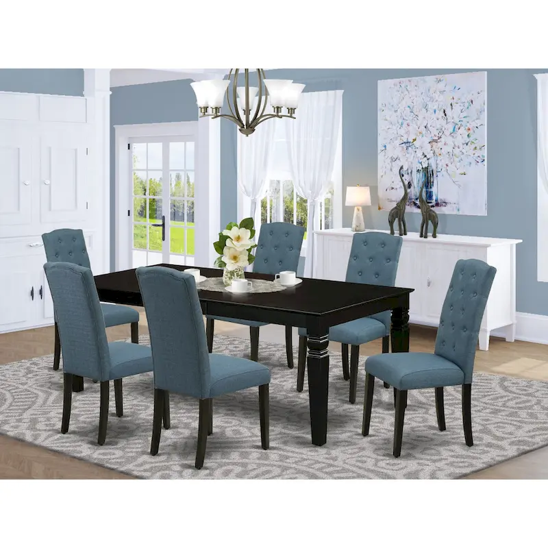 East West Furniture Wooden Dining Table Set Includes Small Table and Parson Chairs in Linen Fabric (Pieces and Finish Option)