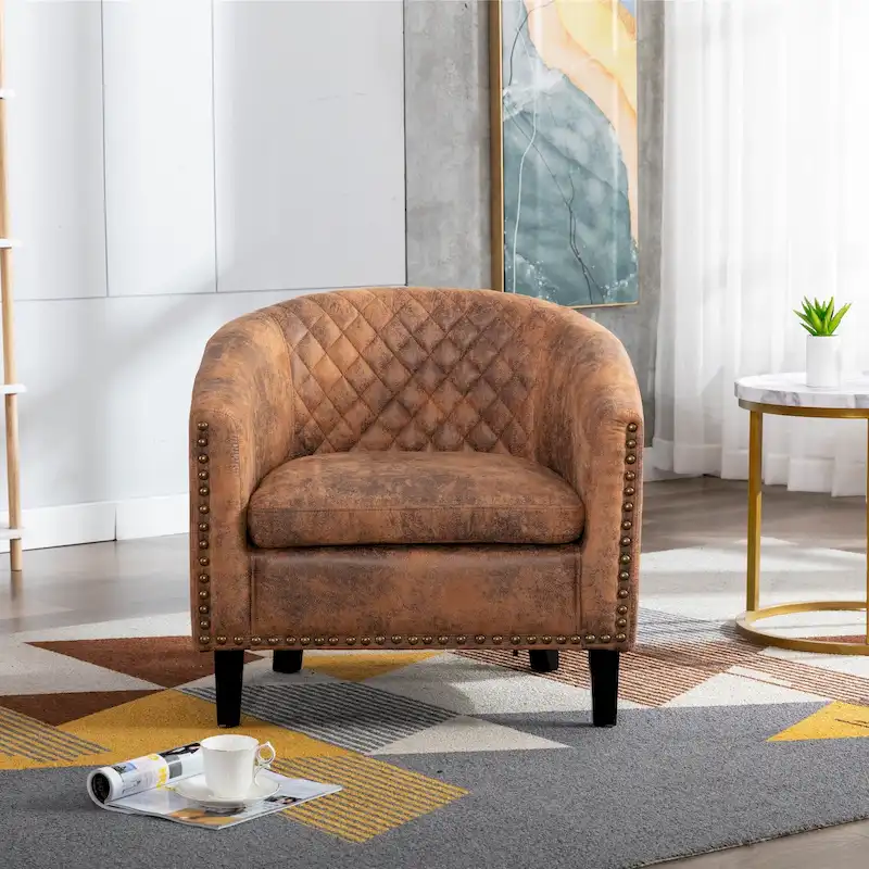 Barrel Accent Chair with Nailhead Trim and Solid Wood Legs