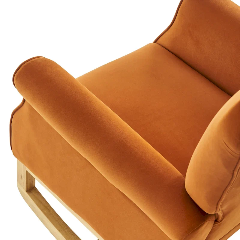 Velvet Tufted High Back Rocking Chair - Single Seat with Wood Legs