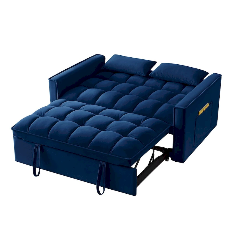 4-in-1 Pull-Out Sleeper Sofa Bed - Loveseat in Velvet -Convertible Couch Bed with Reclining Backrest,2 Side Pockets