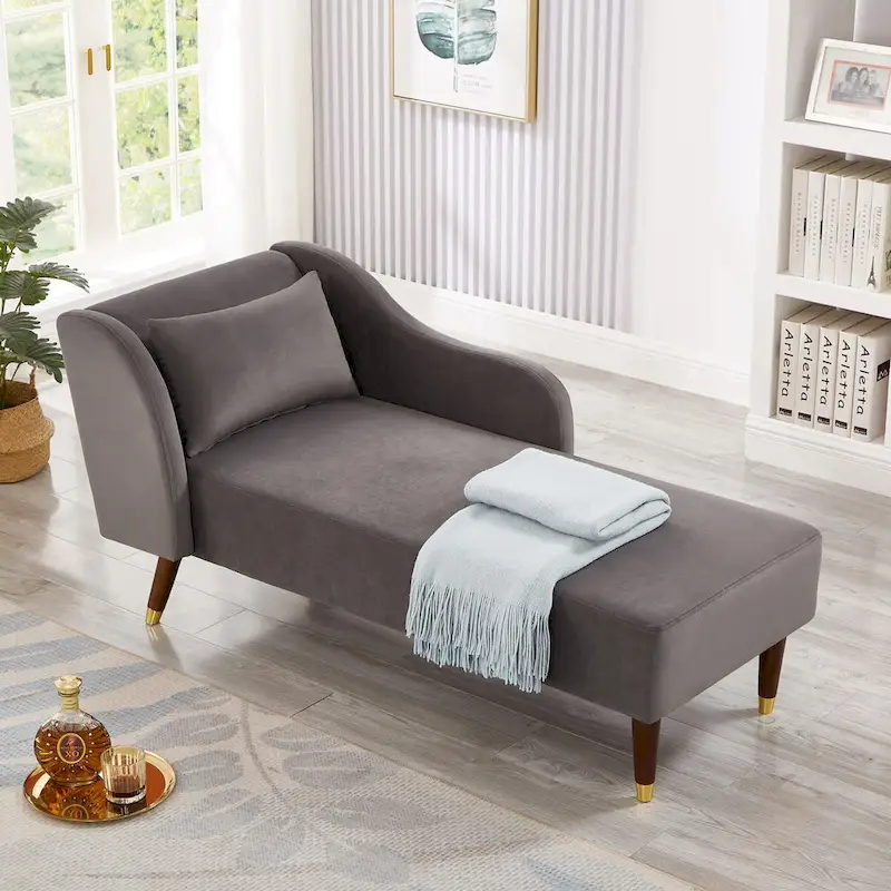 Modern Chaise Lounge Chair Velvet Upholstery