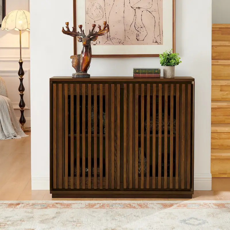 Modern Fluted Hollowed Out Sideboard Cabinet with 2 Outlet Holes, Buffet Cabinet with Storage, Storage Cabinet for Living Room