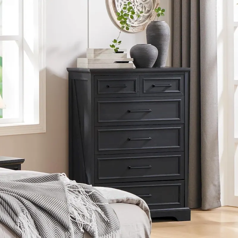 Farmhouse 6 Drawers Dresser Chests, Wood Rustic Chest of Drawers