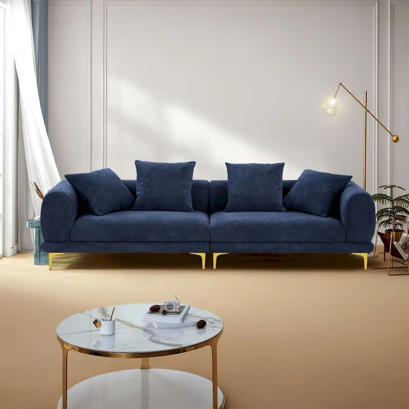 108.3in Upholstered Blue White 4-Seater Modern Fabric Sofa Couch