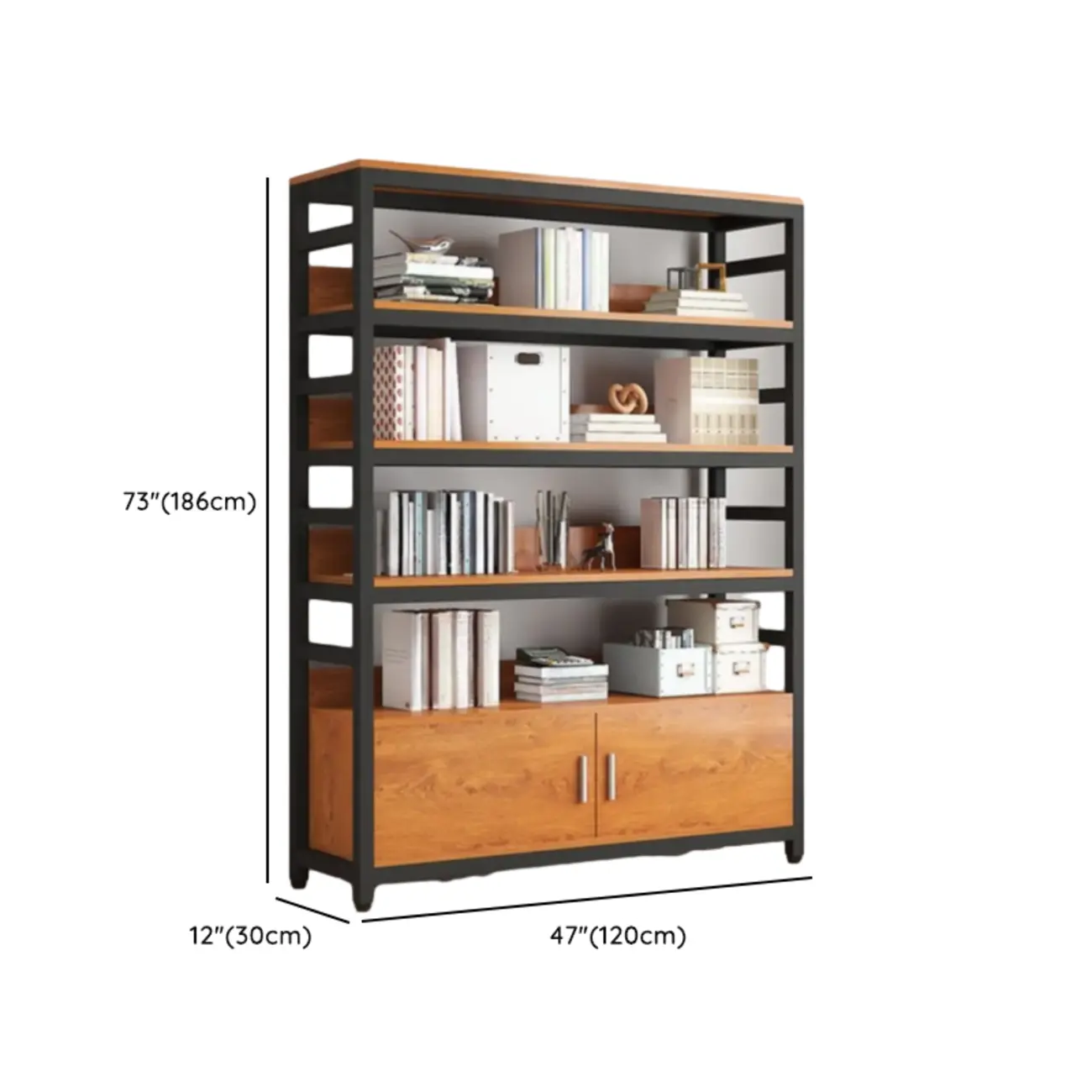 Brown Multi-Shelf Wooden Vertical Bookcase with Cabinet