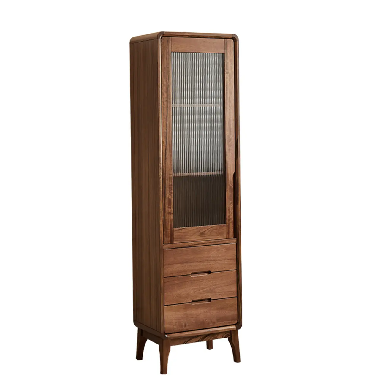 Tall Wooden Display Cabinet with Glass Door for Living Room