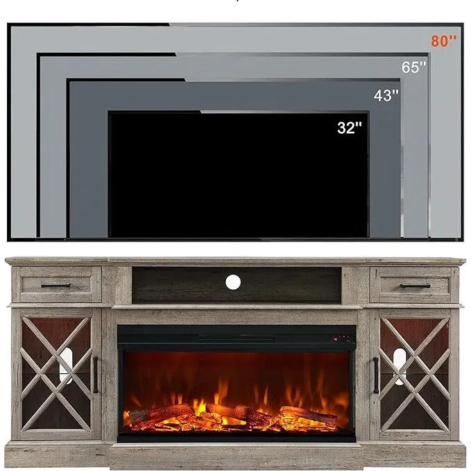 Farmhouse 3-Sided Electric Fireplace TV Stand, Entertainment Center