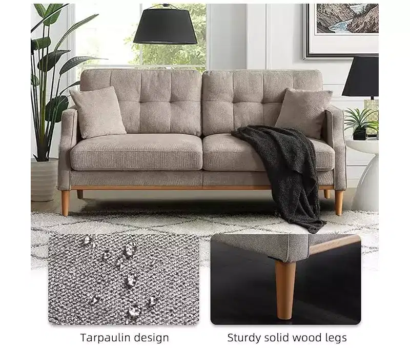 GDFStudio Camain 56.7 Waterproof Button Tufted 2 Seater Sofa with Wood Legs