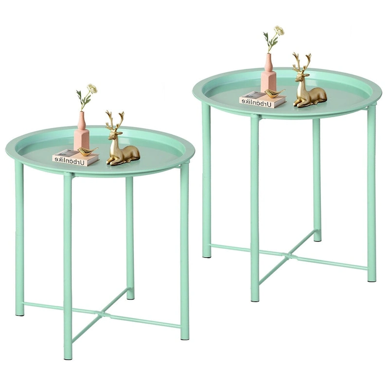 Javlergo Set of 2 Folding Round TV Tray Tables, Small Round Steel Side Table, No Assembly Required - 18.5 x 18.5 x 19.7 in