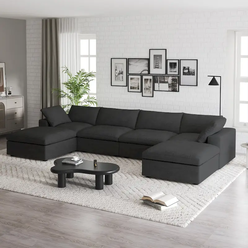 160 Widen Sectional Sofa Down Filled U-Shaped Couch 4 Seater with 2 Ottoman