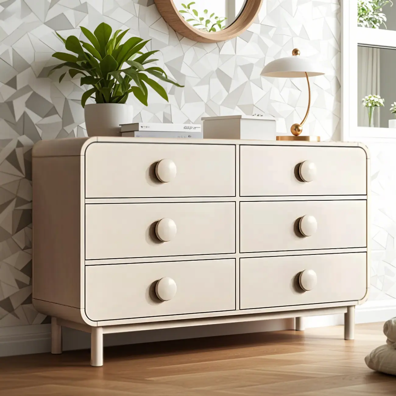 Minimalist White Wood Dresser & Chests with 6 Drawers