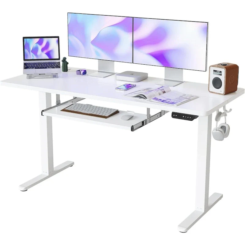 FEZIBO Standing Desk with Keyboard Tray, Electric Height Adjustable Desk, Sit Stand Up Desk, Computer Office Desk