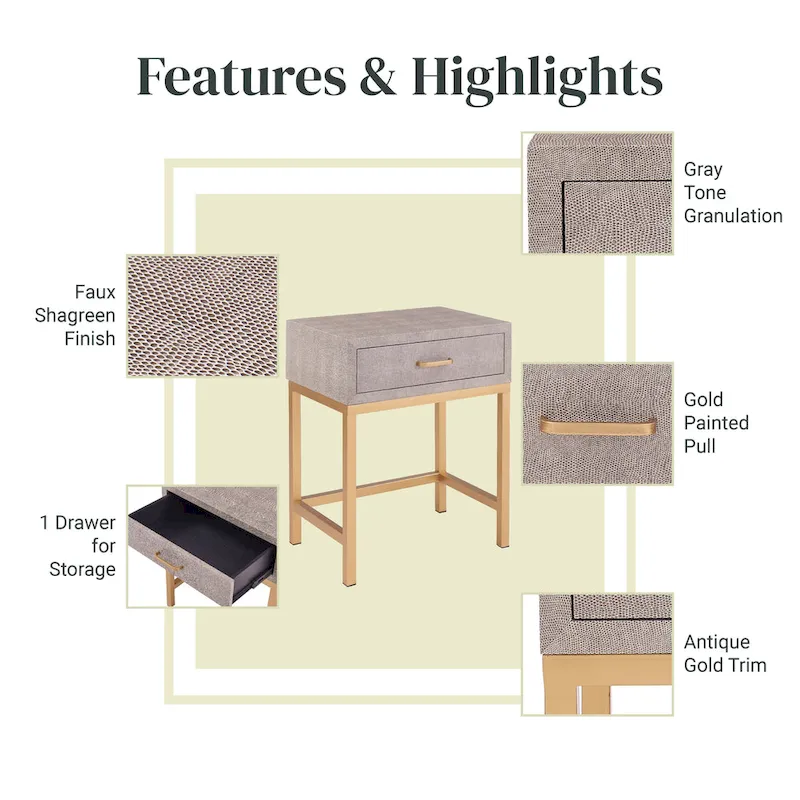 Durham Faux Shagreen 1-Drawer End Table