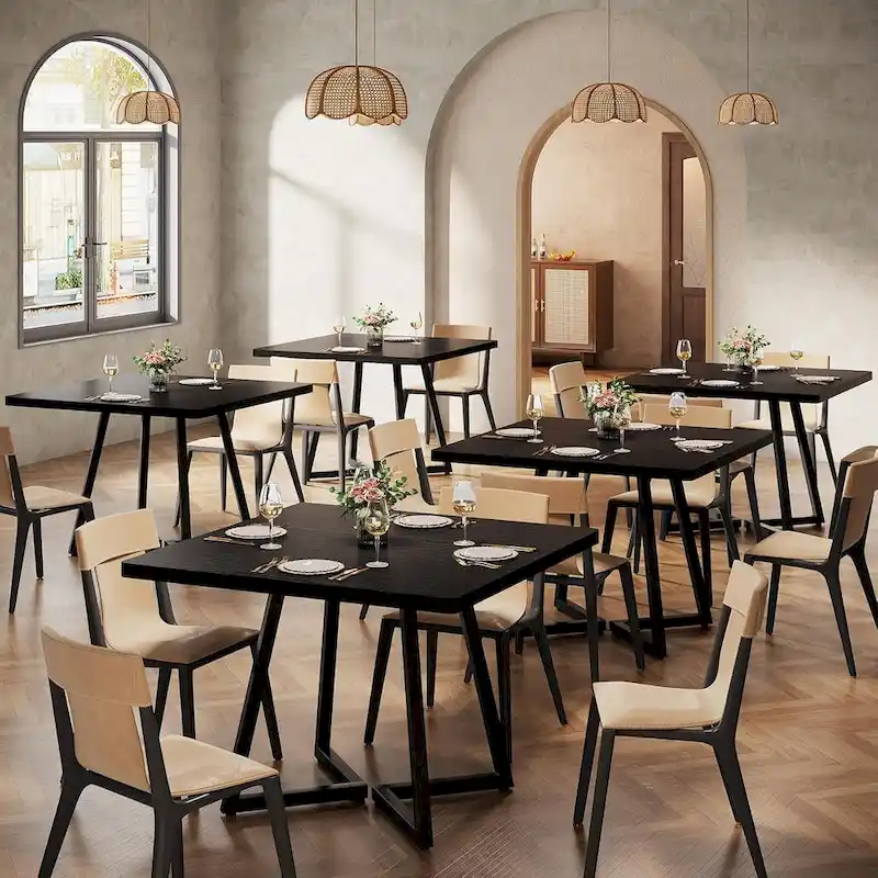 31.5 Inches Wood Square Dinner Table with Metal Base