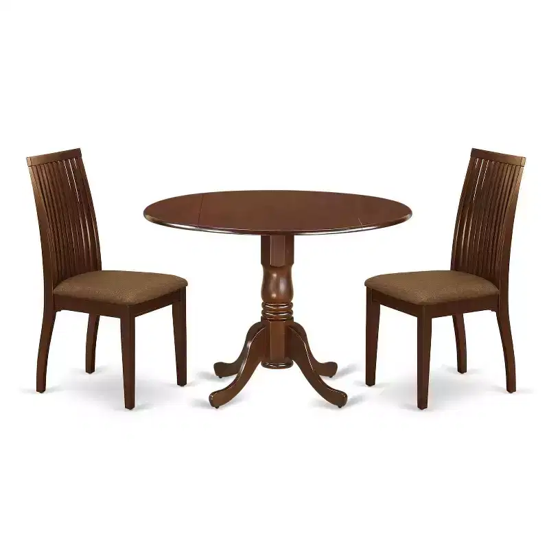Mahogany 3-Piece Rectangle Dining Set for 2, Wood & Faux Leather