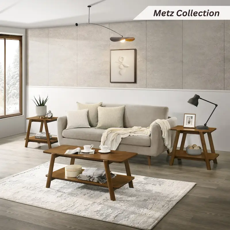 Roundhill Furniture Metz Mid-Century Modern Wood Shelf Coffee Table