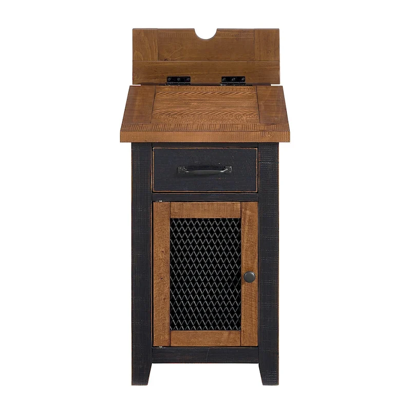 Rustic Solid Wood Chairside End Table with Hidden Charging Station