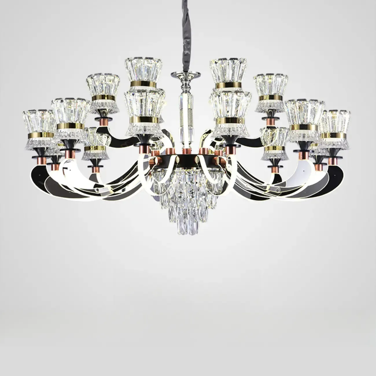 Luxury Chrome Tier Crystal Chandelier Modern Dimmable LED