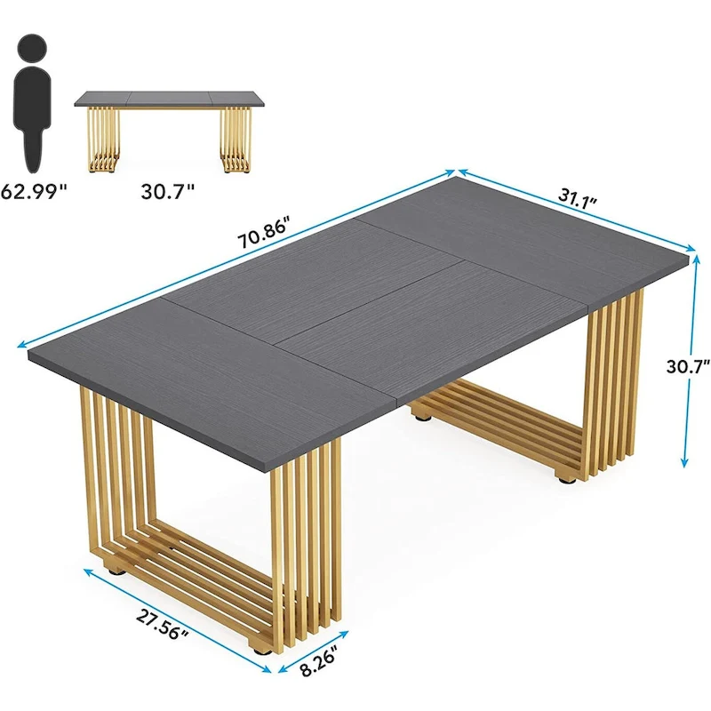 70.9 Modern Office Desk Wood Computer Desk, White Gold Executive Desk